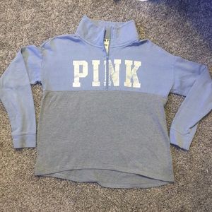 VS PINK Metallic Logo Half Zip Sweatshirt